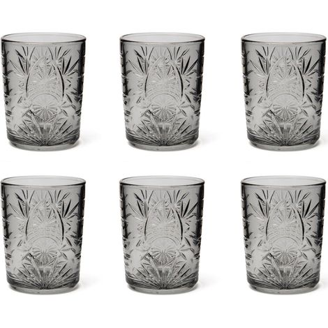 Color Tumbler Lot de 6 verres en verre décorés, multicolore, décor en relief, 350 ml, 8 x 10 cm (gris) (1/3)