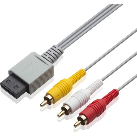 Câble AV pour Wii/Wii U, câble composite de 1,8 mètre avec 3 connecteurs RCA plaqués or, compatible avec la résolution 480p, Wii/Wii U, TV et téléviseur HD. (1/5)