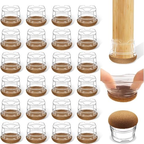 24-Piece Chair Leg Protectors, Silicone Chair Pads with Thickened Felt, for Hardwood and Tile Floors, Reduce Noise and Prevent Scratches - Round Transparent M (26-30mm) (1/5)