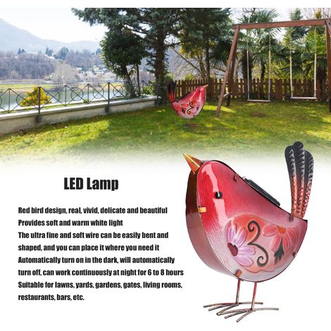 Lampe Solaire Oiseau Rouge - LED Blanc Chaud - Éclairage Extérieur pour Jardin Pelouse Cour - 6 à 8 h Autonomie - 1 Pièce (1/5)