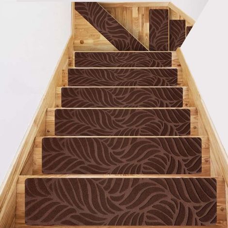 [JAMAIS UTILISÉ] 10 tapis marron antidérapants pour escaliers en bois, réutilisables, sécurisés pour enfants, seniors et animaux, usage intérieur maison (1/4)