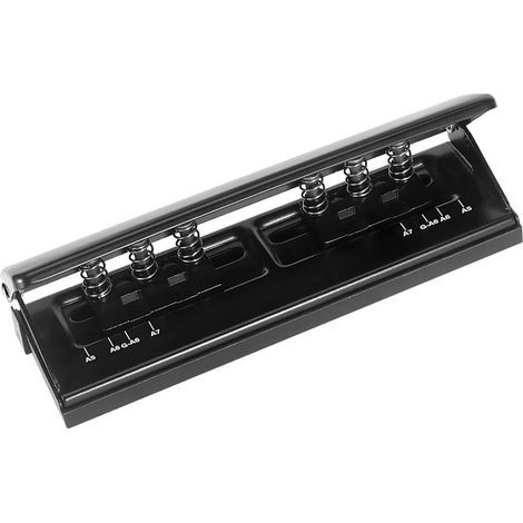Perforateur Métallique Réglable - 6 Trous - Pour Formats A5 A6 A7 - Marquages de Positionnement - Perfore 6 Feuilles - Noir (1/5)