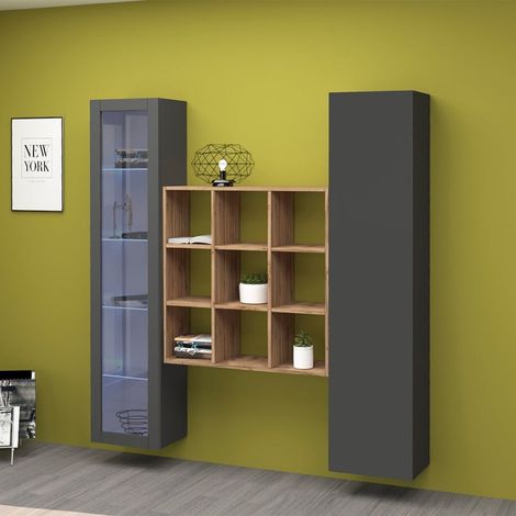 Bibliothèque/vitrine murale moderne Tilla RT, couleur anthracite (1/5)