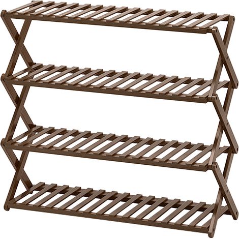 Zapatero plegable de bambú resistente, autoportante y fácil de montar. Organizador de zapatos robusto con 4 niveles, ideal para recibidores, pasillos, armarios o balcones. (1/5)