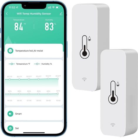 WiFi Hygrometer Thermometer Sensor, Wireless Temperature and Humidity Sensor with Remote App Notification Alarm, Works with Tuya App (2 Pack) (1/4)