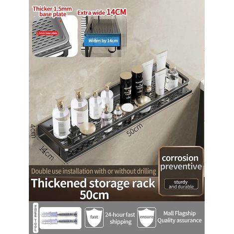 Étagère murale en aluminium noir épais (50 cm) pour salle de bain, rangement pour shampoing, organisateur de cuisine. (1/5)