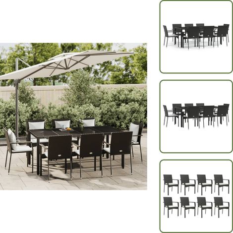 Gartenstühle - vidaXL 9-tlg. Garten-Essgruppe mit Kissen Schwarz Poly Rattan - Gartenmöbel Schwarz