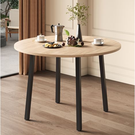 Mesa plegable redonda de MDF 100 x 100 cm, color roble, tablero abatible, para 2-4 personas (1/5)