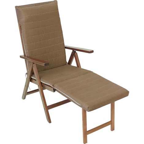 Sedia a sdraio con poggiapiedi cuscino marrone Imbottito richiudibile Poltrona Made in Italy Schienale Reclinabile 7 posizioni robusta elegante in Legno (1/5)
