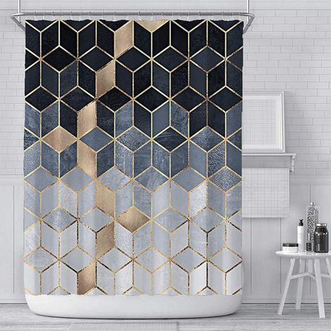 Marmor-Duschvorhang, weißer Textil-Duschvorhang für Hotel/Spa/Bauernhaus, wasserdichter und waschbarer Duschvorhang in Standardgröße (B 90 x H 180 cm)