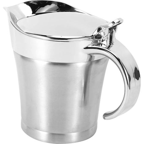 Double-walled stainless steel gravy boat, 750, 304 ml, with thumb-operated lid and drip-free spout for serving sauces (1/5)