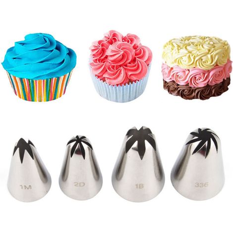 4 Pièces Grande Douilles Étoile à pâtisserie en Acier Inoxydable pour Décoration de Gâteaux - Réutilisables Grosse Large Taille Douille Patisserie pour Tarte et Cupcakes (1/5)