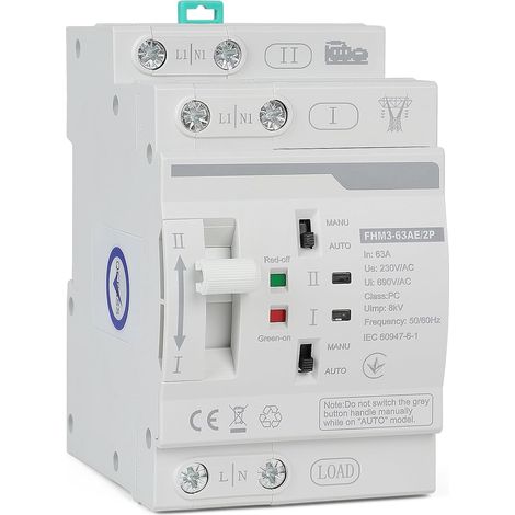 Inverseur de Source Monophasé Automatique 63A DIN 220V 2P Commutateur de Transfert Automatique 2P Interrupteur Différentiel 63A Contacteur Jour Nuit Chauffe Eau (1/5)