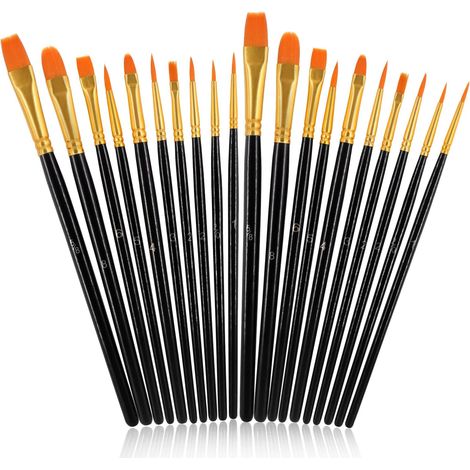 Kaelt - Lot de 20 pinceaux en nylon à pointe ronde en acrylique pour peinture à l'aquarelle à l'huile acrylique (noir)