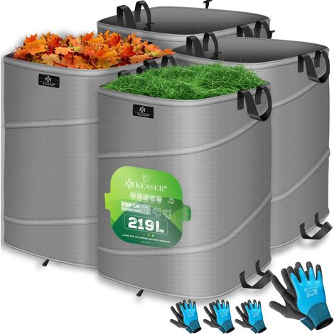 KESSER® Pop-Up-Gartensack, selbststehend - 4x 219 L, Grau / Schwarz