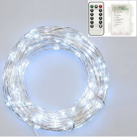 Guirlande piles 20M 200 micro led bland froid animée télécommande extérieur Lotti (1/5)