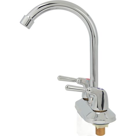Robinet mitigeur d'évier à 2 poignées et 2 trous, avec plaque de montage, pour eau chaude et froide, idéal pour salle de bain et cuisine. (1/5)