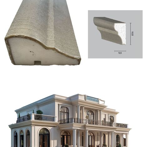€11,99ml  STOCK  Pacco da 12ml di cornice decorativa in XPS Resinata per esterno 10,5X5,5X200cm PD074