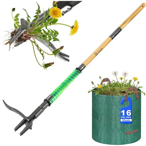 Désherbeur Manuel pour Jardin, pelouse et Cour, 110,5 cm  Inclut Sac 60L, Double Éjection, Tête Acier 4 Griffes, Robuste Et Durable, Entretien Facile, Pour Divers Utilisateurs (1/5)