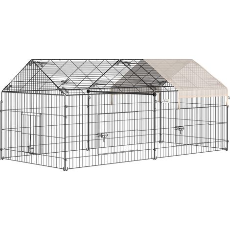 Enclos pour petits animaux PawHut, cage pour animaux de compagnie, cadre en métal galvanisé, comprend 4 piquets de sol, dimensions 220 x 103 x 103 cm, noir et beige.