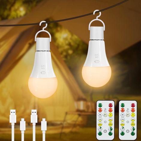 Ampoule Rechargeable Avec Télécommande Dimmable 3 Couleurs, 2 Pack (1/5)