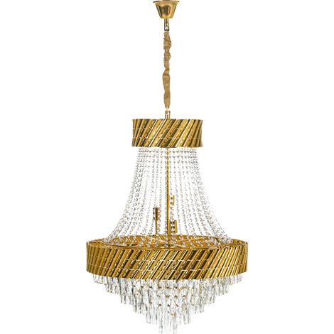 Lámpara colgante de araña estilo glamuroso base de metal con cristales dorado Karsa (1/5)