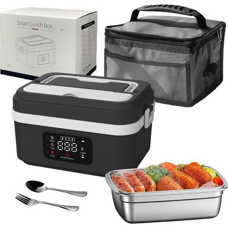 1 Gamelle Chauffante, Boîte à Lunch Électrique 1L, Minuterie Intelligente, Étanche, Pour Travail Voiture