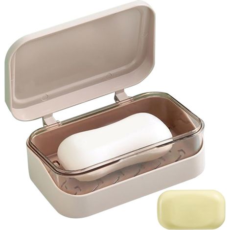 Boîte à savon double couche portable. Couvercle anti-poussière, parfait pour cuisine, douche et camping. (1/4)