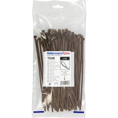 Lot de 100 colliers de serrage marron 200 x 4,6 mm - Résistance à la traction 225 N - Maintien ferme et durable des câbles - HellermannTyton (1/5)