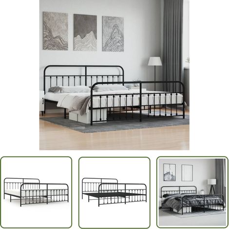 The Living Store Cadre de lit métal sans matelas avec pied de lit noir 200x200cm - Cadre De Lit - Lit Double - Lit Metal - Lit Moderne - Meuble Chambre (1/5)