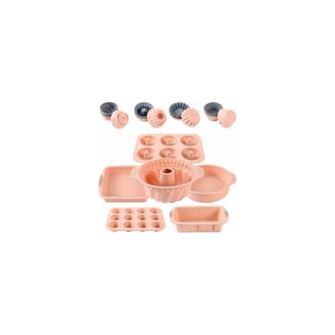Set di lusso in silicone per dolci, antiaderente e facile da pulire, per torte, muffin, ciambelle, rosa, 30 pezzi - Crezuo (1/4)