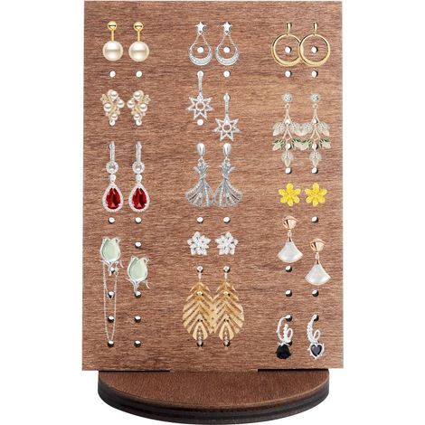 Espositore per gioielli in legno - 84 fori - Compatto - Contiene 42 paia di gioielli - Include sacchetto per alimenti da 6 x 8 cm - Ideale per casa, viaggi e negozi (1/5)