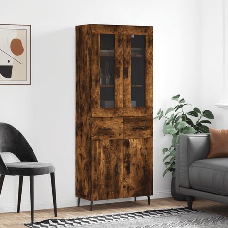Buffet haut,Buffet de salon,Commode Meuble de rangement,Style Industriel Chêne fumé 69,5x34x180 cm Bois d'ingénierie VNWE951269 (1/5)