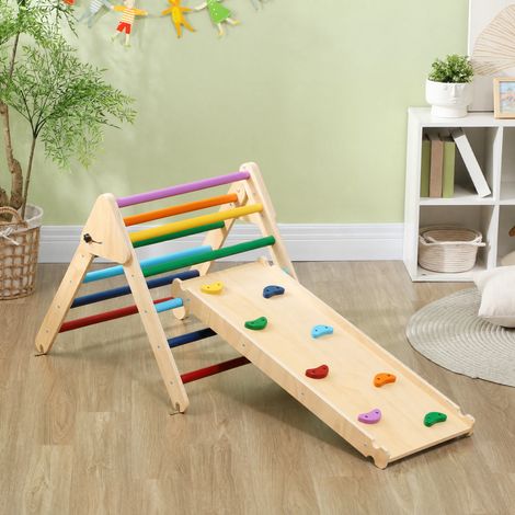 Triangle d'escalade en bois 3 en 1 avec rampe pour glisser ou grimper, 147 x 64,5 x 63 cm, multicolore (1/5)