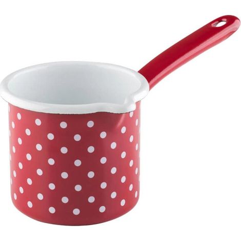 Riess Pot à bec en émail avec manche 10 cm 0.75 litre Pois Rouge