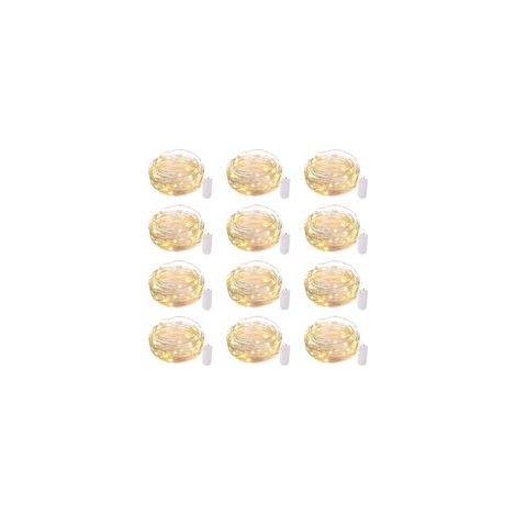 Lot de 12 guirlandes lumineuses à LED à piles - 2,1 m, 20 LED, fil argenté étanche, motif lucioles, lune étoilée, pour loisirs créatifs, mariage, centres de table, fête, chambre, Noël