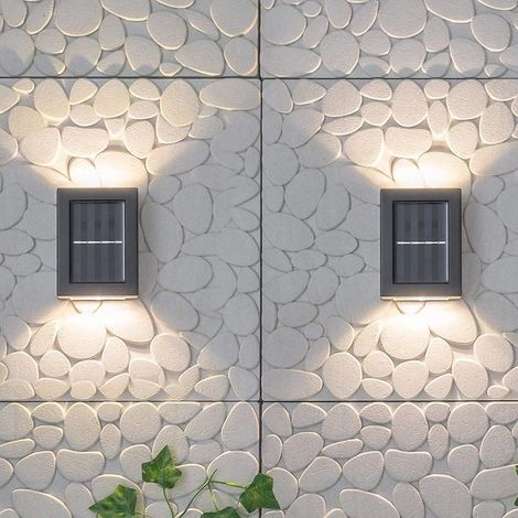 Applique murale solaire d'extérieur, étanche à la poussière vers le haut et vers le bas lumières LED pour jardin, terrasse, garage, porte d'entrée, allée, allée (lot de 2) ( blanc froid) (1/4)