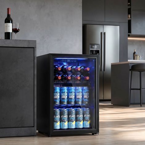 Réfrigérateur à canettes 70L 70 unités, frigo silencieux compact, porte en verre trempé, étagères réglables, noir