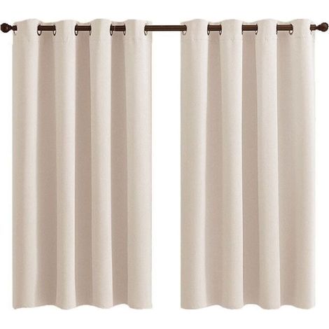 FENOPLASTICARideau Occultant Thermique - 2 Panneaux Courts Isolants Anti-Froid/Bruit à Oeillets - pour Salon, Chambre (Enfant/Adulte), Dressing - 140x160cm Beige Écru