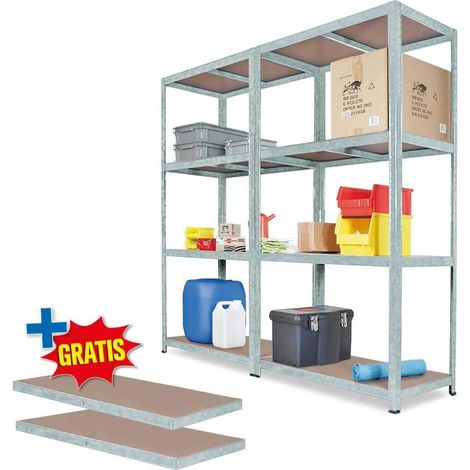 BRB Étagère pour charges lourdes - Système enfichable - Galvanisée brillante - Charge maximale : 8 tablettes + 2 tablettes - 265 kg par tablette - Dimensions : 1800 x 500 x 1800 mm (1/2)