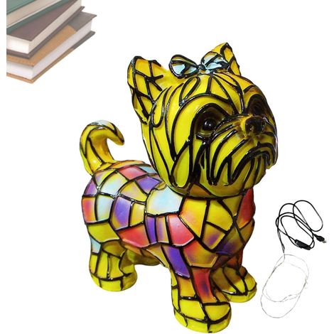 Veilleuse de bureau LED en résine peinte à la main en forme de chien – Décoration vintage pour table de chevet, chambre d'enfant, salon, chambre d'enfant (1/5)
