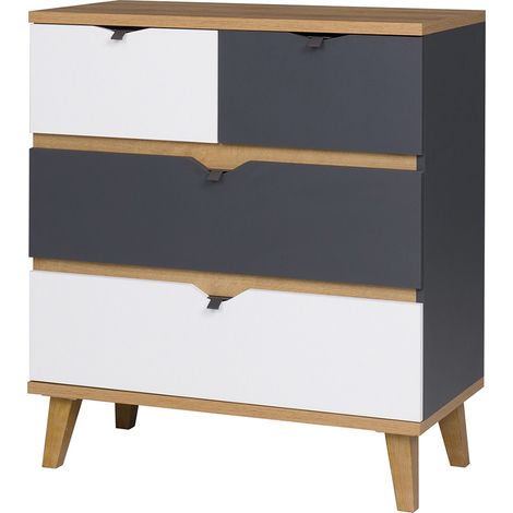 Kommode 81cm breit MARIBOR-132 in Eiche mit graphit und weiß (1/4)
