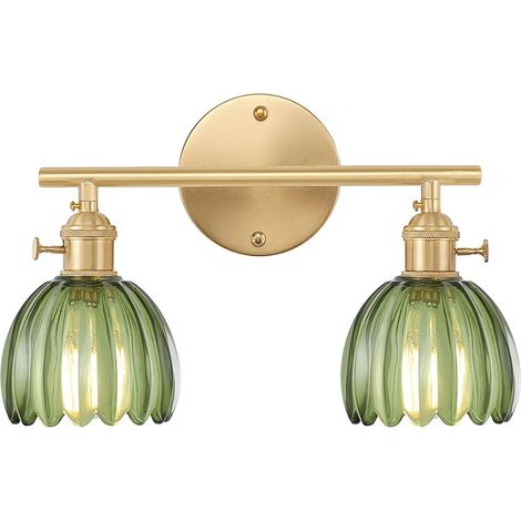 Applique Murale en Verre avec Interrupteur 2 Tête de Lampe Éclairage Mural Abat-jour en Verre Vert Lampe Murale pour Salle de Bain Salon Chambre (1/5)