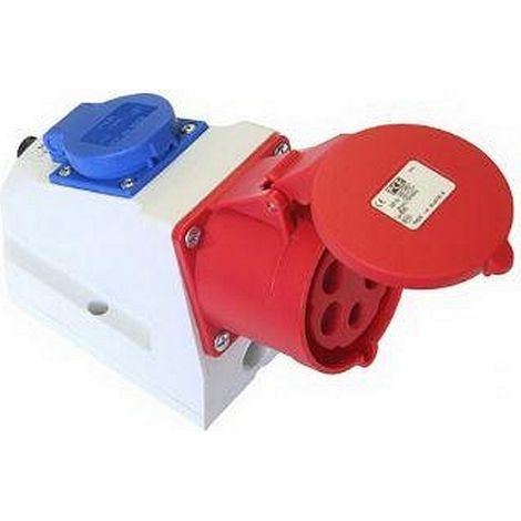 Fiche d'alimentation ABL CEE avec 2 tubes de contact rouge/bleu/gris