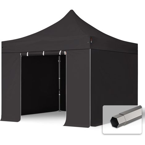 3x3 m Tente pliante - Acier, anti-feu, côtés sans fenêtre, noir