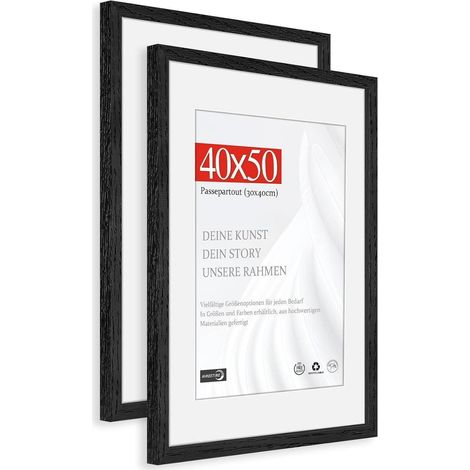 Bilderrahmen 40x50cm Passepartout 30x40cm Holz Schwarz 40x50cm 2x (1/5)