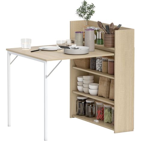 Esstisch Klappbar mit Regal, Industrie-Design, Platzsparend, Für Kleine Räume, 78,5 x 91 x 93 cm, Eiche (1/5)