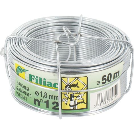 Fil galvanisé 1,8mm – 50m n°12 – Haute résistance à la corrosion – Pour clôtures électriques et chantiers humides – Filiac (1/3)