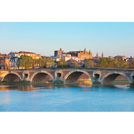 Tableau sur toile pont neuf Toulouse au crépuscule 65x97 cm - Impression sur Toile Murale Décorative - Image imprimée en HD sur Toile - Toile sur Châssis en Bois FSC - Fabriqué en France (1/4)