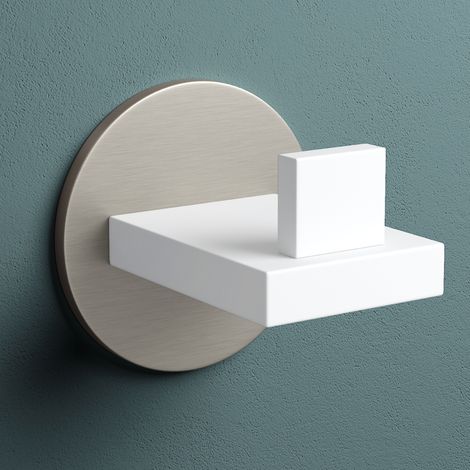 Mai & Mai Kleiderhaken 1 Stück Wandgarderobe Wandhaken aus Edelstahl Garderobenleiste Garderobenhaken 6cm Matt weiß + Nickel gebürstet Stalo-08 (1/5)